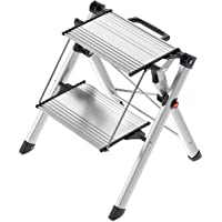 Hailo Mini Comfort Taburete de Aluminio de 2 peldaños y asa con función desbloqueante integrada